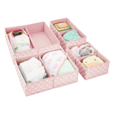 Image of mDesign Fabric Nursery Drawer Divider Organizers Storage Bins, 4 Piece Set - Pink/White
