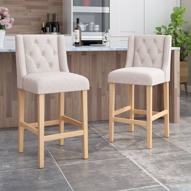 Set of 2 Lansglen Button Tufted Wingback Barstools - Christopher Knight Home, 3 of 9
