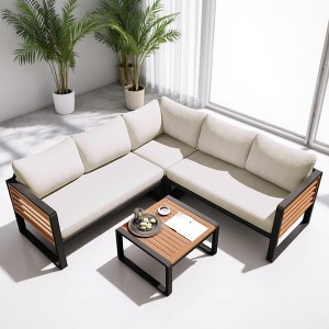 Mshliw 4-Piece Outdoor Patio Sectional Set with L-Shaped Sofa, Soft Cushions, and Coffee Table – Perfect for Garden, Backyard, Porch, or Deck - 1 of 4