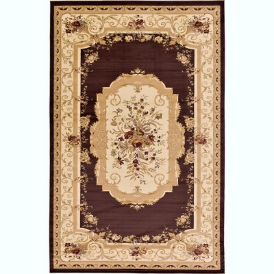 Versailles Brown and Cream Medallion Synthetic Rug