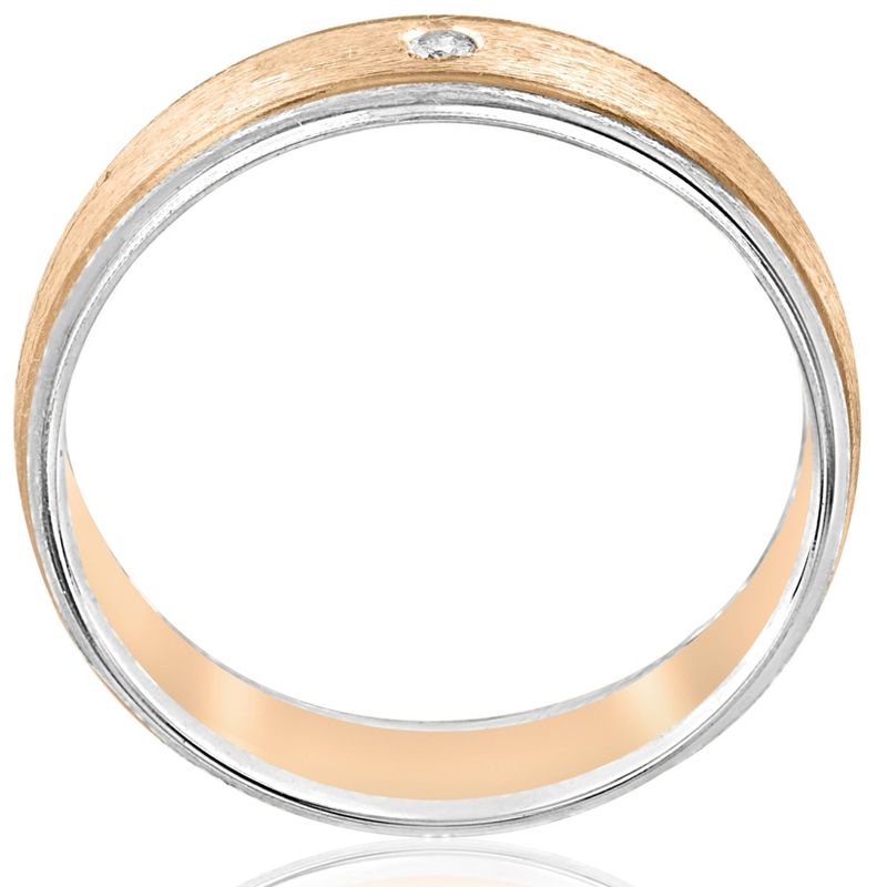 Pompeii3 Mens Gold Solitaire Diamond Brushed Wedding Ring Band, 3 of 5