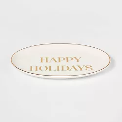 14" x 9" Stoneware 'Happy Holidays' Serving Platter - Threshold™