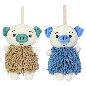 REGALWOVEN Bathroom Kitchen Cute Cartoon Piggy Chenille Soft Absorbent Hand Towel 2 Packs 7" x 11" - 1 of 4