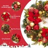 Christmas Wreath for Front Door, 24" Christmas Wreath with Battery Operated Lights, Red Gold Balls Artificial Poinsettia for Fireplace Window Wall - 2 of 4