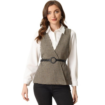 Allegra K Women's Belted Open Front Sleeveless Tweed Vest Jacket : Target