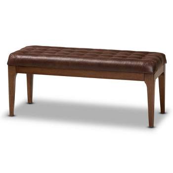 Walsh Faux Leather Upholstered and Wood Ottoman Dark Brown/Walnut Brown - Baxton Studio