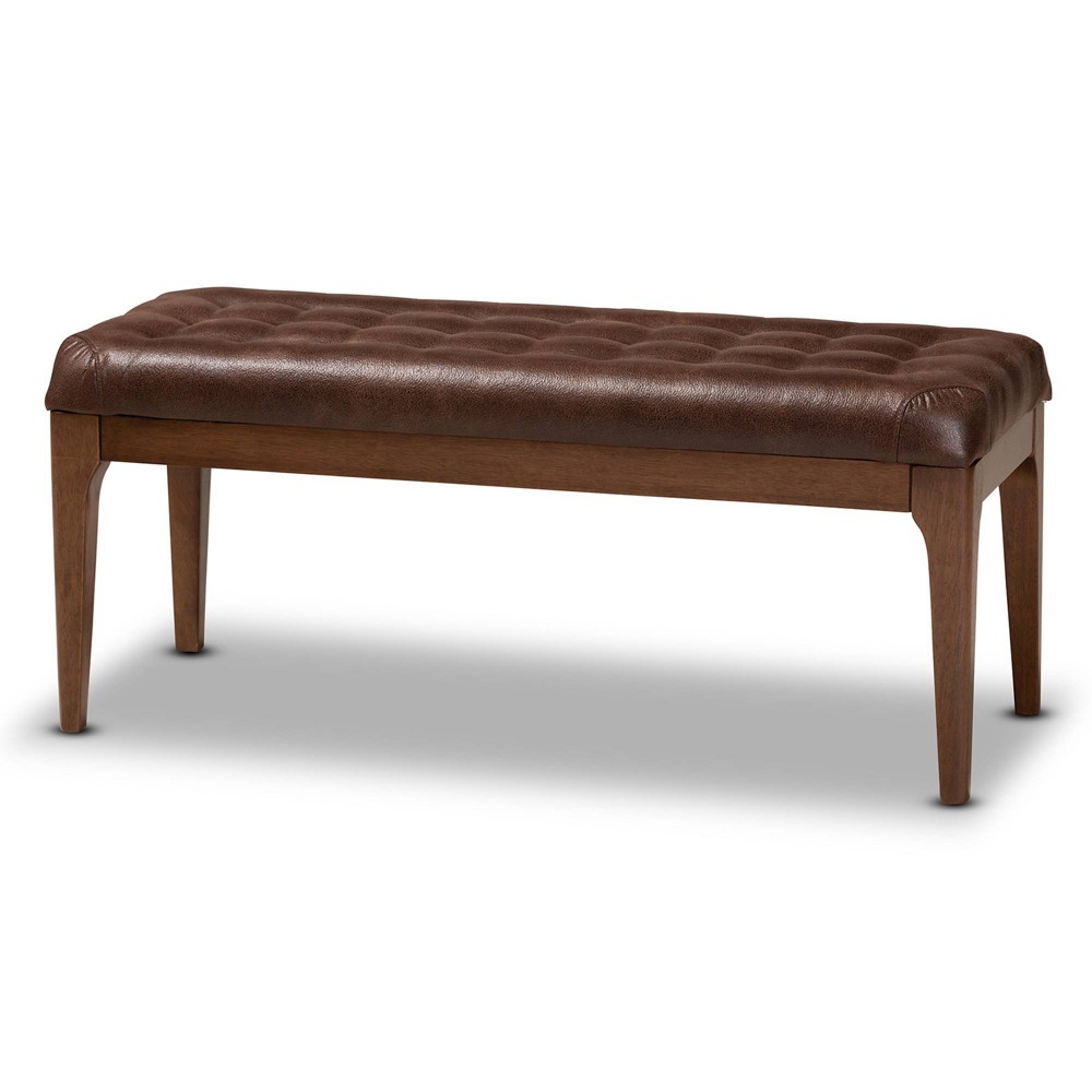 Photos - Other Furniture Walsh Faux Leather Upholstered and Wood Ottoman Dark Brown/Walnut Brown 