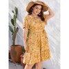 Coolmee Women Plus Size Casual Floral V Neck High Waisted Short Sleeve Wrap Midi Dress With Belt - 2 of 4