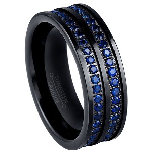 Jewelry Avalanche Black IP Double Row Eternity Blue CZ Pipe Cut Tungsten Carbide Wedding Band, Comfort-fit, 8mm - 1 of 4