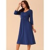 Seta T Women's Twist Knot Front V Neck 3/4 Sleeve Casual A-line Dresses - 2 of 4