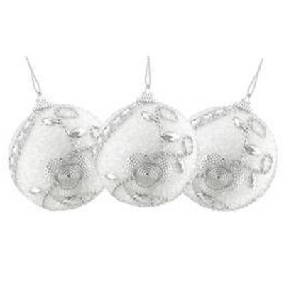 Northlight 3ct White and Silver Embellished Shatterproof Christmas Ball Ornaments 3" (75mm)