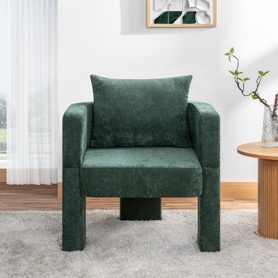 Modern 3-Leg Chenille Accent Chair with Removable Pillow,Plush Small Sofa Chair for Living Room or Bedroom-The Pop Home