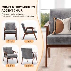 APRILSOUL Mid-Century Accent Chair - Solid Wood Frame, Thick Backrest, Wingback Lounge - 1 of 4