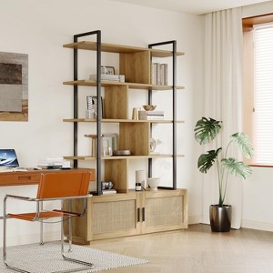5 Tier Tall Bookshelf with Open Display Shelves, 71 Inch Rattan Classical Book Shelf with Storage, for Living Room, Home Office - 1 of 4