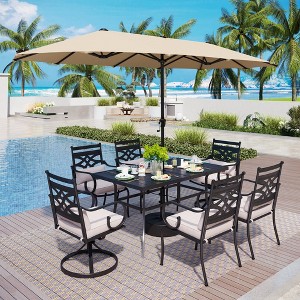 Captiva Designs 8Pc Outdoor Steel Rectangle Dining Table & Cushioned Metal Chairs & Market Umbrella - 1 of 4