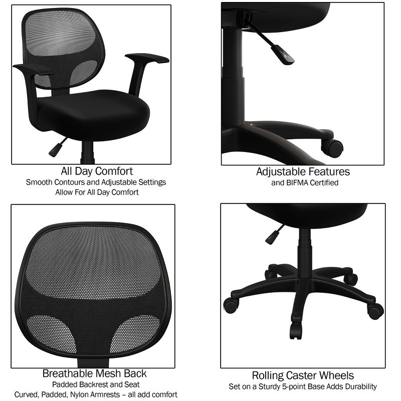 Lavish Home Office Chair - Adjustable Height Computer Chair with Wheels, 3 of 7