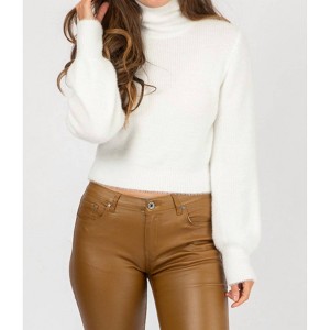Women's FUZZY SEMICROP SWEATER - OLIVACEOUS - 1 of 4