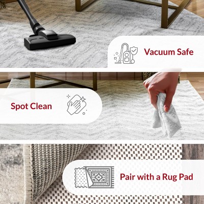 Gray Rectangular Herringbone Synthetic Area Rug 6' 7" x 9'