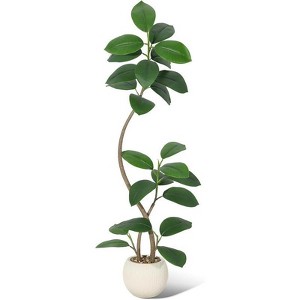 Artificial Rubber Tree with White Sphere Resin Planter & Stone - Faux Fiddle Leaf Fig Tree - Tall Indoor Plant for Tropical Decor - 1 of 4
