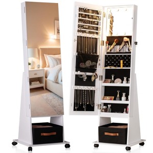 360° Swivel Jewelry Cabinet with Full Length Mirror, 360°Rotating Standing Jewelry Armoire Organizer - 1 of 4