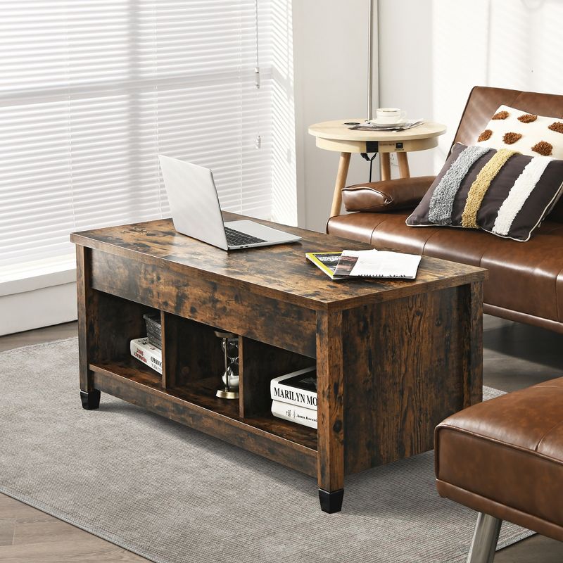 Costway Lift Top Coffee Table w/ Hidden Compartment and Storage Shelves Coffee, 2 of 11