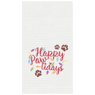 C&F Home "Happy Pawlidays" Dog Themed Cotton Waffle Weave Christmas Kitchen Dish Towel Decor Decoration