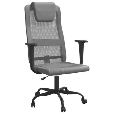 vidaXL Gray Office Chair - Breathable Mesh Fabric and Faux Leather, Adjustable Height with 360-Degree Swivel, Rolling Castors