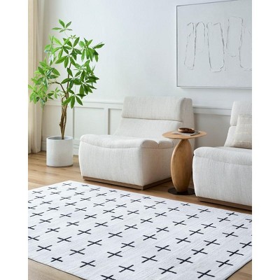Stephens Off-White and Black Washable Synthetic Area Rug 3'6" x 5'6"