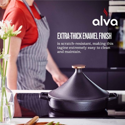 Alva Nori 11-Inch Black Enameled Cast Iron Tagine Pot