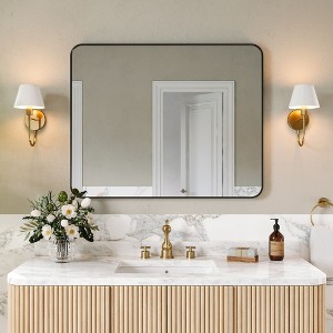 Matte Rounded Rectangle Bathroom Vanity Mirror, Over-Sink Wall Mirror with HD Tempered Glass and Anti-Rust Aluminum Frame - 1 of 4