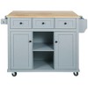 PAGED Dining Room Cabinet with Rubber Wood Drop-Leaf Countertop, Kitchen Island on 5 Wheels Storage Cabinet and 3 Drawers for Dinning Room - 2 of 4