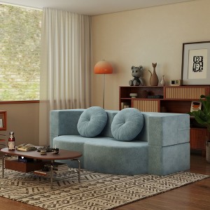 ORRD Modern Corduroy Floor Sofa Bed with 2 Pillows, Convertible Full-Size Folding Mattress, No Assembly, Orange - 1 of 4
