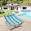Tangkula Portable Hammock W/ Spreader Bars & Detachable Pillow Quick Dry & Water Proof Material Woven Cotton Rope Blue + Green/Light Blue + Yellow - 3 of 4