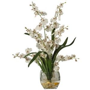 Nearly Natural 19-in Dancing Lady Orchid Liquid Illusion Artificial Flower Arrangement, White - 1 of 1