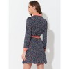 Allegra K Women's Contrast Collar Button Front Vintage Long Sleeve Floral Shirt Dresses - 4 of 4