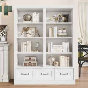 64" H Tall Bookcshelf with 3 Storage Drawers,Tall Bookcase with 4-Tier Double Wide Open Shelf - 1 of 4