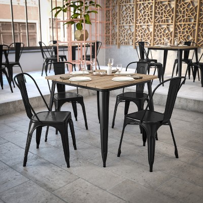 Declan 36" Square Brown Poly Resin Top Black Steel Base Dining Table