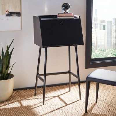 Black Wood Writing Desk with Drawer and Shelf