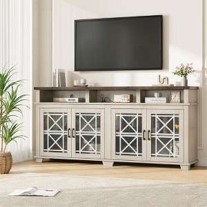 TV Stand for 80 Inch TV, Mid Century Modern Entertainment Center with LED Lights & Glass Doors, Console Cabinet with Storage for Living Room - 1 of 4
