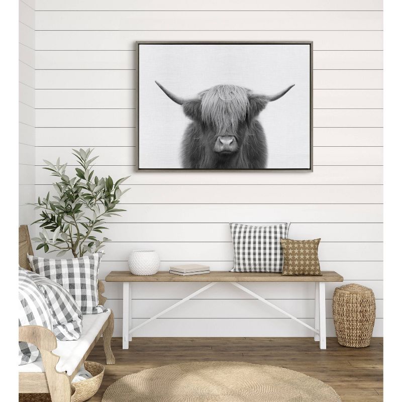 28&#34; x 38&#34; Sylvie Hey Dude Highland Cow Framed Wall Canvas Gray - Kate &#38; Laurel All Things Decor, 6 of 8