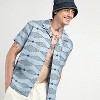 Campus Sutra Men Men's Icy Blue Embroidered Geometric-Lined Shirt - 2 of 4