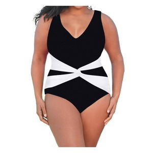 Women's Plus Size V-Neck Twist Front One Piece Swimsuit - Always for Me - 1 of 3
