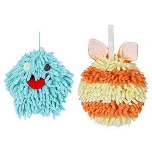 REGALWOVEN 2 Packs Fluffy Chenille Rabbit Shape Cute Soft Absorbent Hanging Ball Hand Towels 7" x 7" - 1 of 4