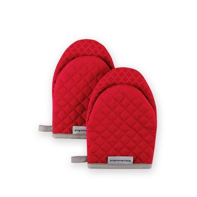 Kitchenaid 2pk Cotton Gingham Mini Oven Mitts Red : Target