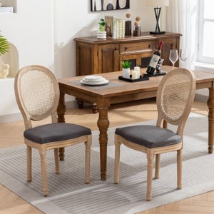 CAVINAS French Style Dining Chairs Set of 2, PU Leather Dining Room Chairs with Button Tufting and Solid Wood Legs - 1 of 4