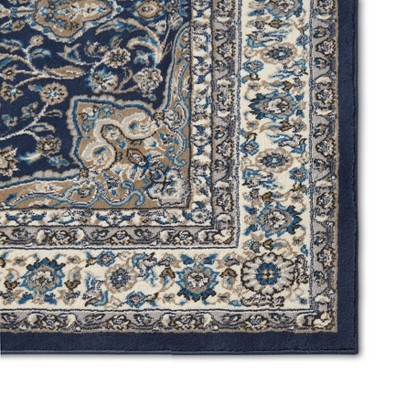 Navy Blue and Ivory Traditional Medallion Area Rug 9'2" x 12'5"