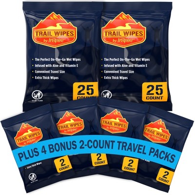 Inspire Trail Wipes Biodegradable Wipes For Camping, Travel, Gym With Aloe And Vitamin E (50 Count (2 Packs Of 25)