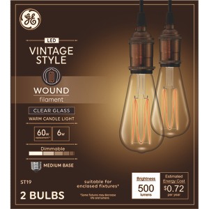 GE Household Lighting 2pk Wound Filament Clear Vintage ST19 Bulb - 1 of 3