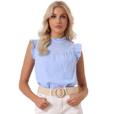 Allegra K Women's Summer Casual Ruched Short Sleeves Crew Neck Solid Slim Fit Blouse