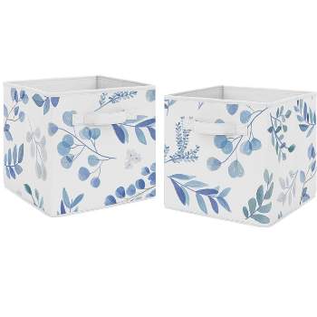 Sweet Jojo Designs Fabric Storage Bins Set Botanical Blue and White